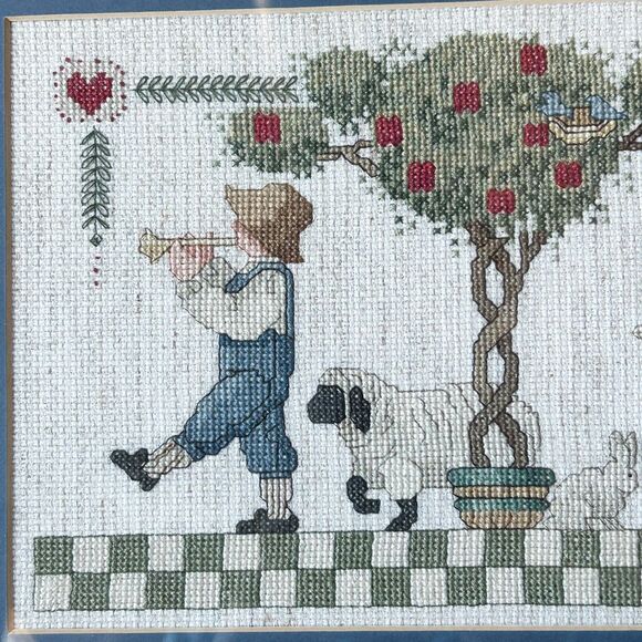Cross Stitch Farm Boy Girl Sheep Sandi Gore Evans Finished Framed 16.5 x 12.25 - Picture 3 of 7